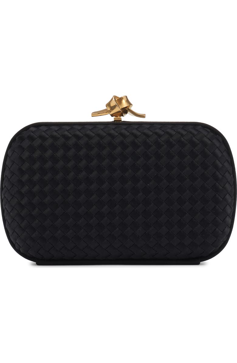 Bottega Veneta Knot Intreccio Satin Minaudière, Main, color, 1007 Black-Brass Vibrato