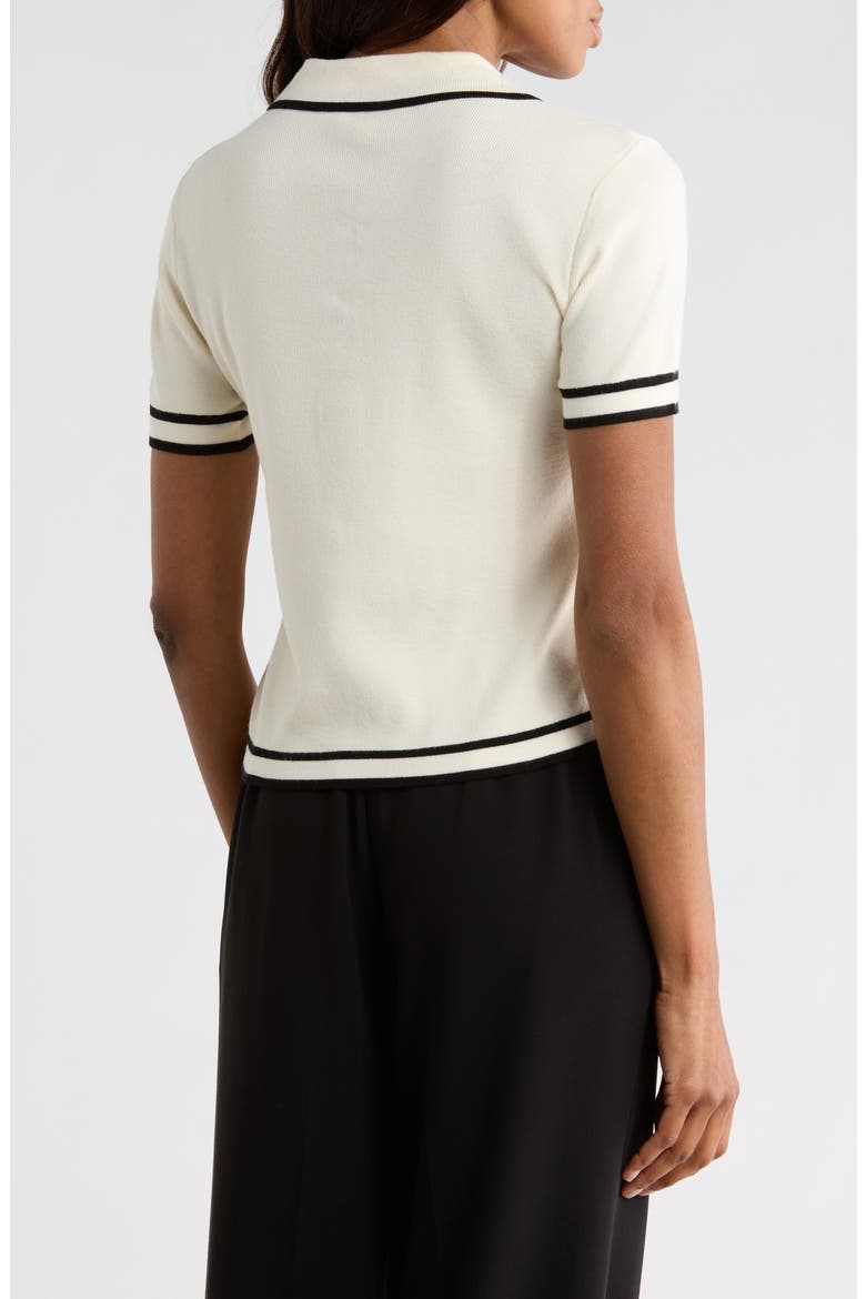 Pearly Button Short Sleeve Crop Sweater, Alternate, color, IVORY/ BLACK