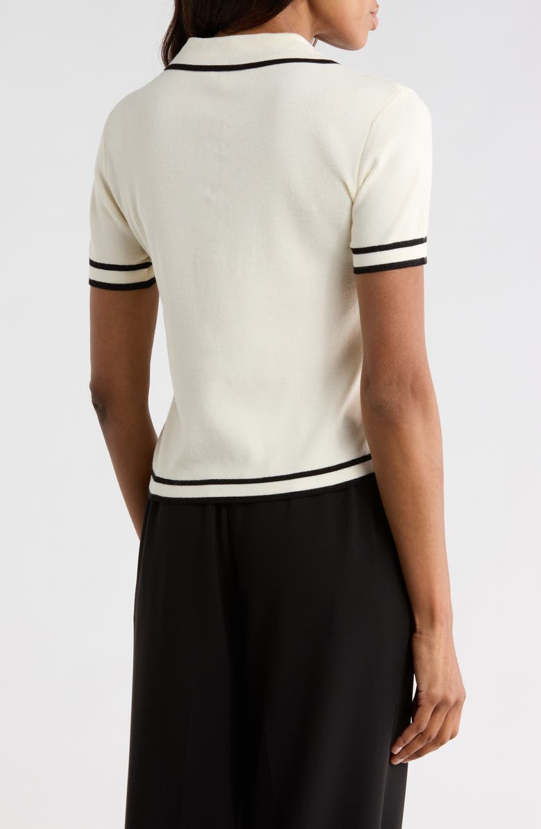 JASON WU Pearly Button Short Sleeve Crop Sweater, Alternate, color, Ivory/ Black