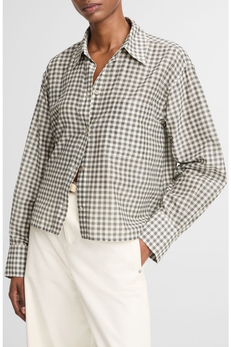 Gingham Check Crop Button-Up Shirt, Main, color, OFF WHITE/ SMOKE