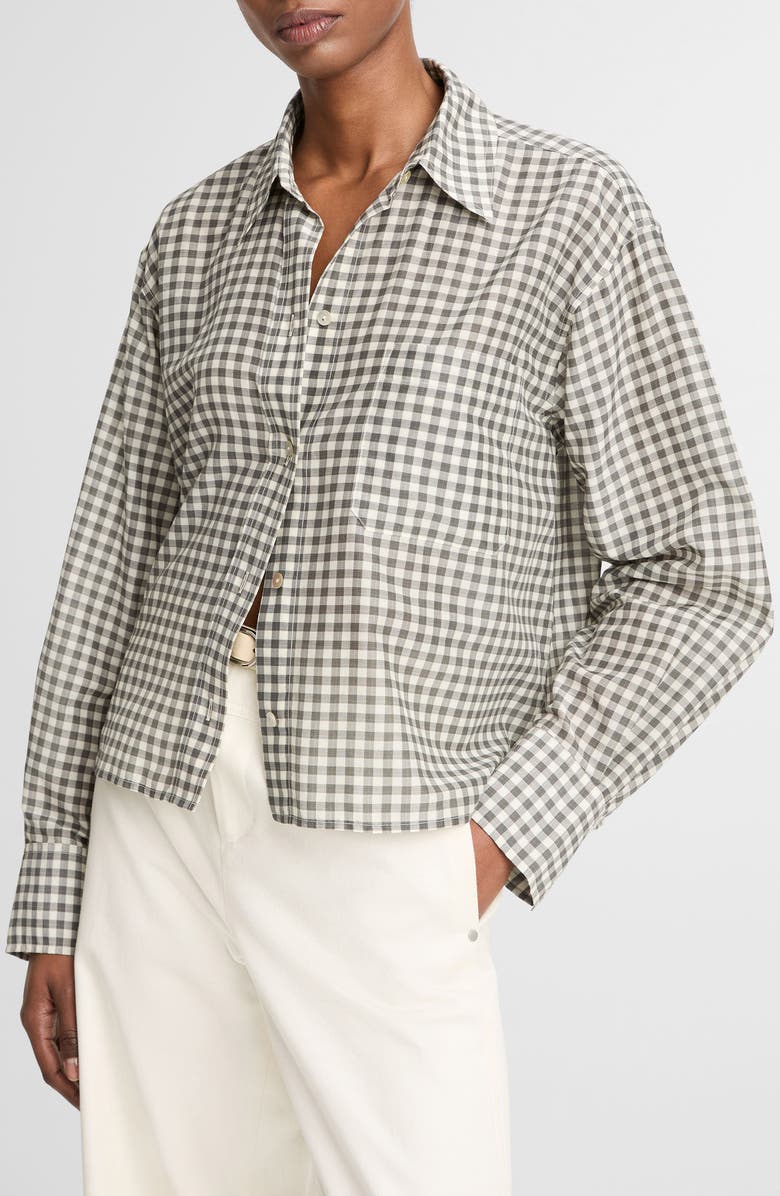 Vince Gingham Check Crop Button-Up Shirt, Main, color, Off White/ Smoke