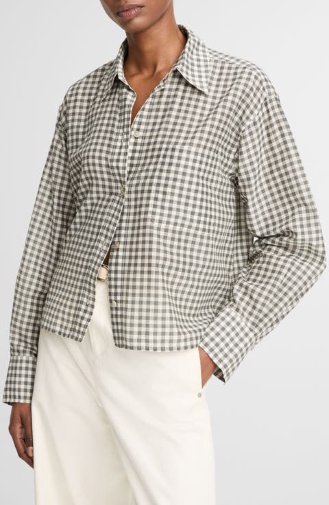 Gingham Check Crop Button-Up Shirt