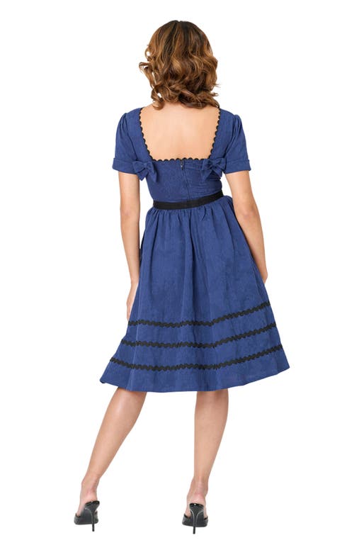 Unique Vintage Boatneck Ricrac Swing Dress In Blue