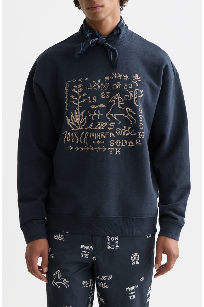 Cross-Stitched Artwork Cotton Sweatshirt, Main, color, CARBON
