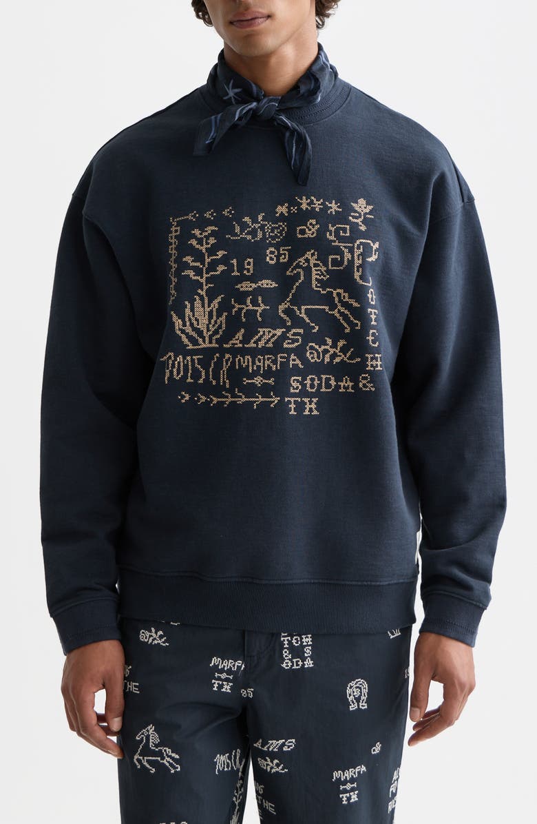 Scotch & Soda Cross-Stitched Artwork Cotton Sweatshirt, Main, color, Carbon