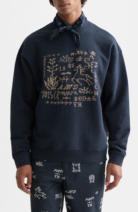 Cross-Stitched Artwork Cotton Sweatshirt