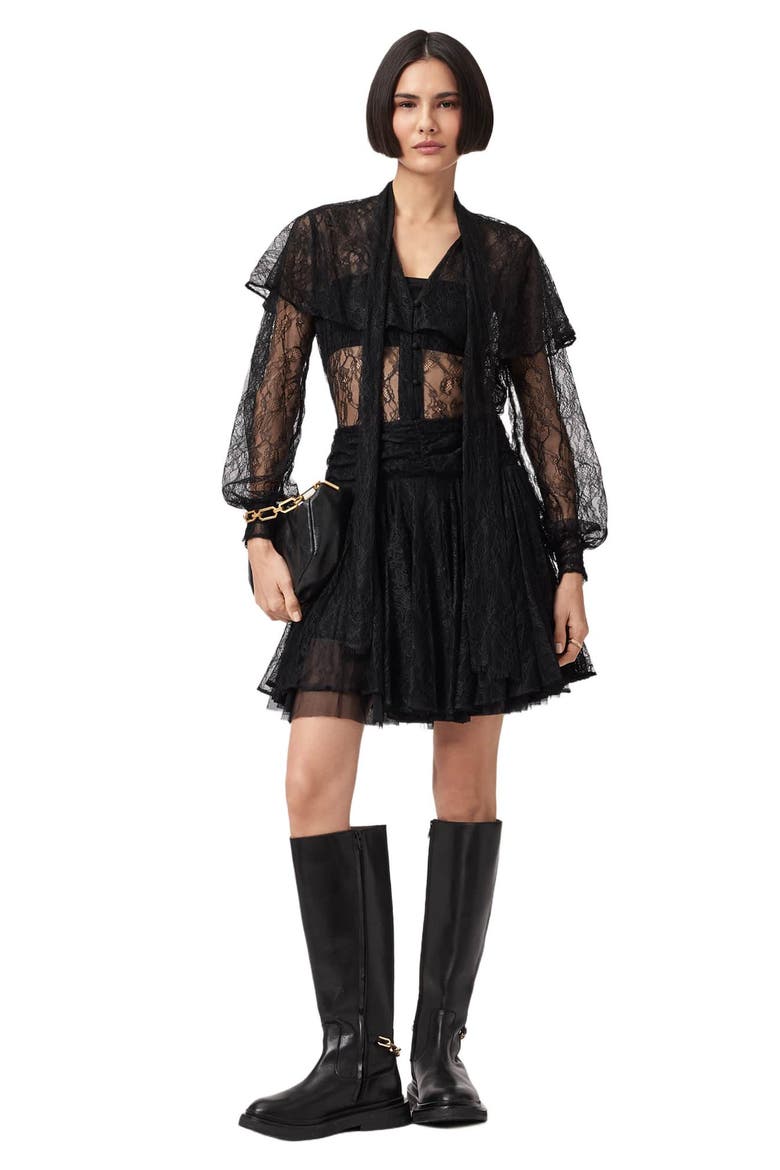 Athena Lace Button-Up Shirt, Alternate, color, BLACK
