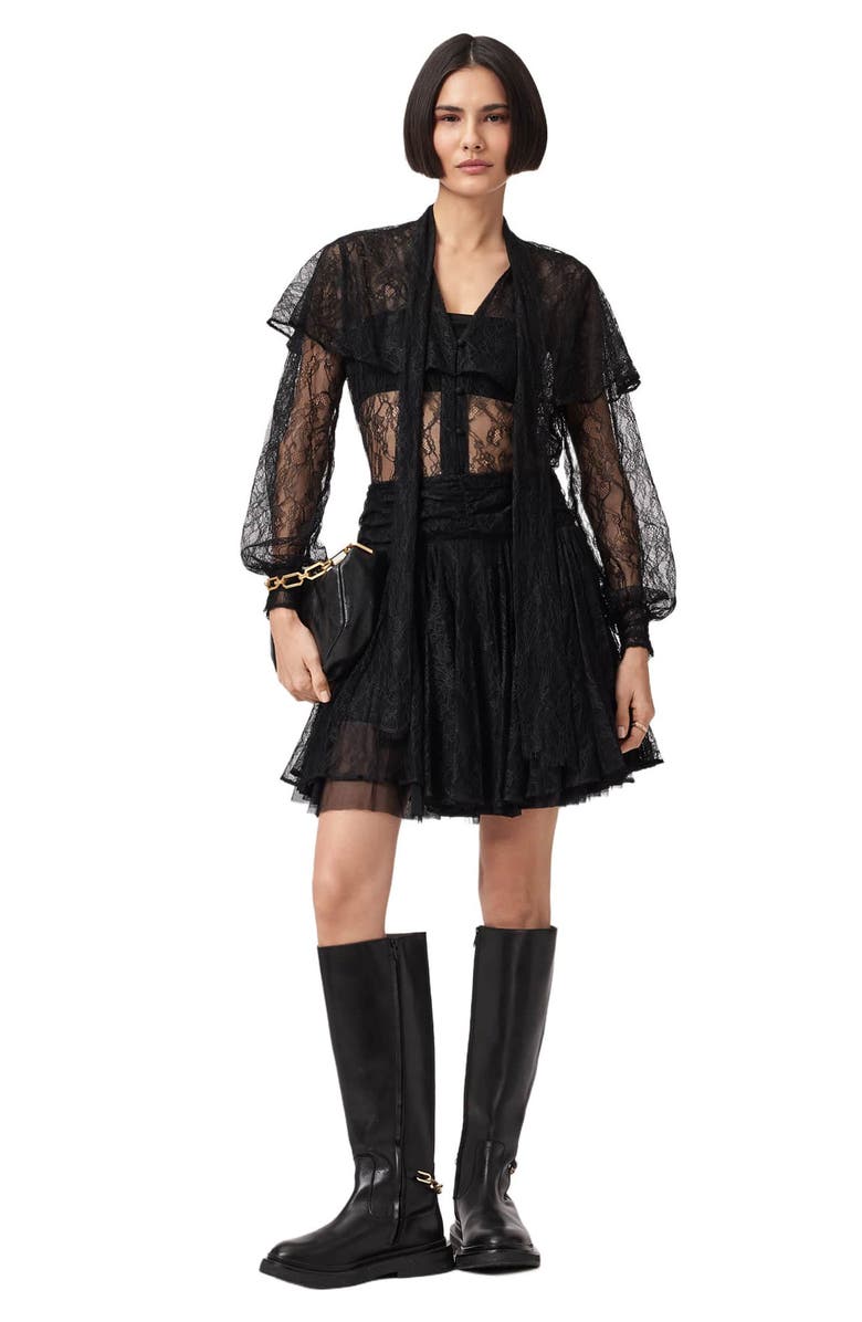 AllSaints Athena Lace Button-Up Shirt, Alternate, color, Black