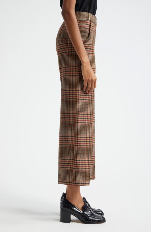 Veronica Beard Brixton Plaid Crop Wide Leg Wool Pants In Camel/black