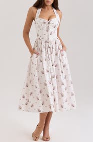 HOUSE OF CB Emiliana Floral Corset Halter Midi Dress