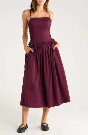 Damson Madder Angelina Organic Cotton Sateen Dress in Fig at Nordstrom Rack, Size 2