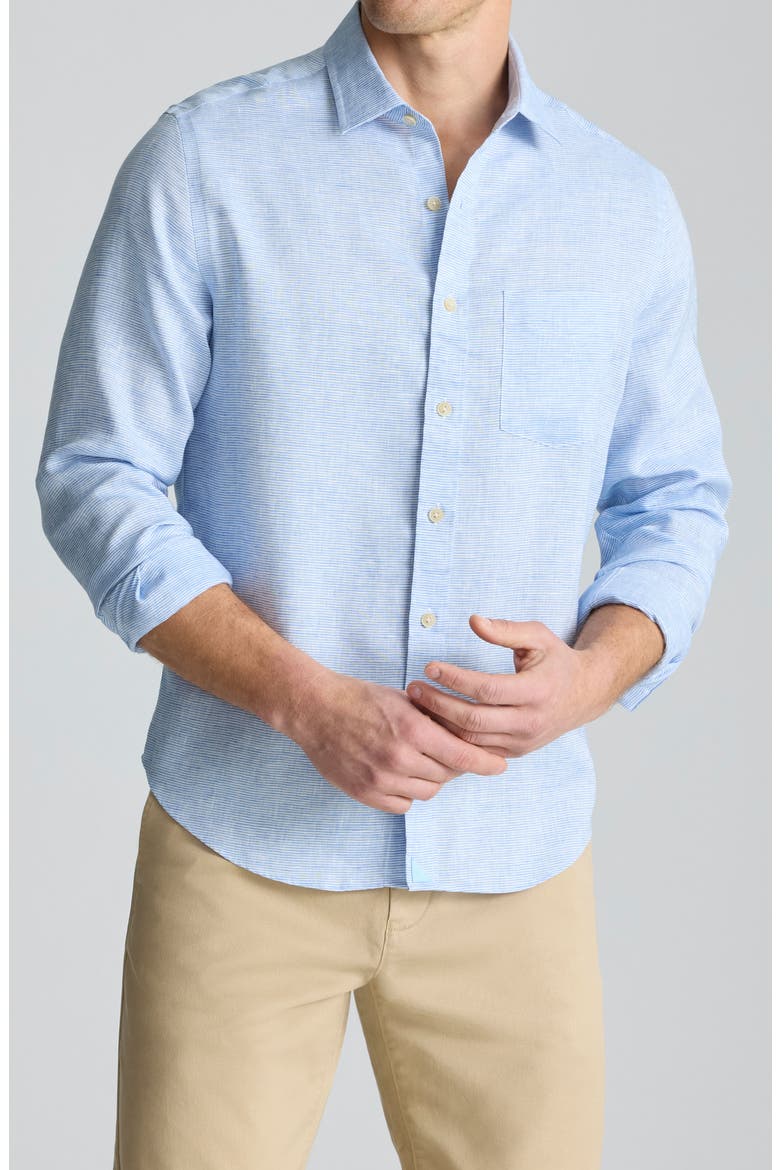 Stripe Wrinkle Resistant Linen Button-Up Shirt, Main, color, BLUE
