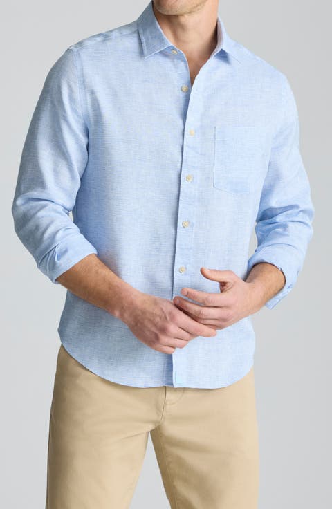 Stripe Wrinkle Resistant Linen Button-Up Shirt
