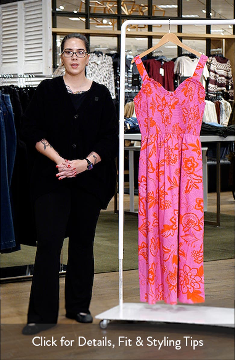 Weirly Floral Smocked Bodice Cotton Maxi Sundress, sales video thumbnail