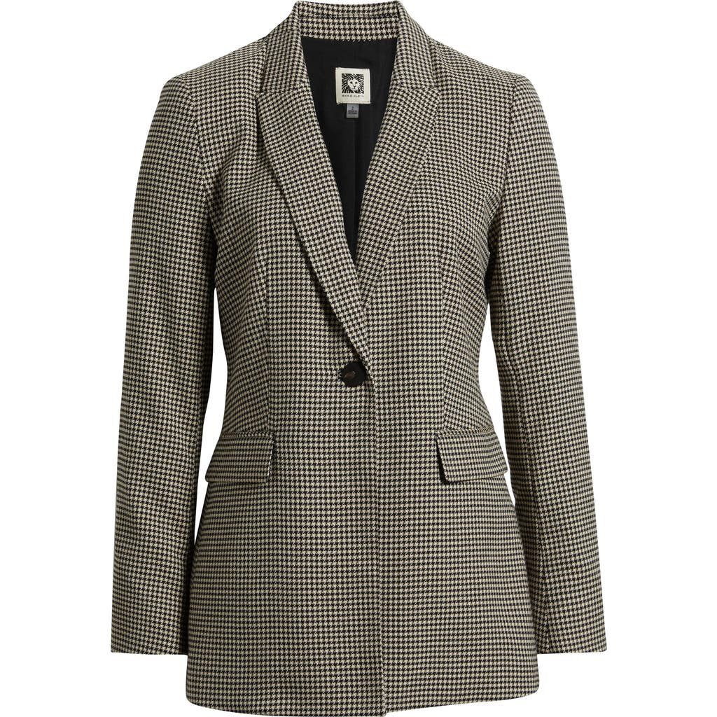 Anne Klein Herringbone One-button Blazer In Black