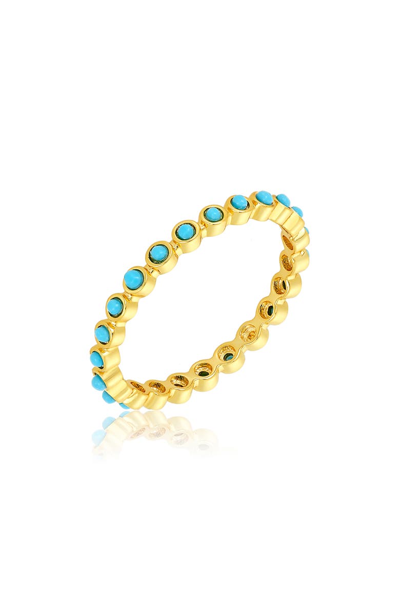 14K Gold Plated Imitation Turquoise Cabochon Eternity Ring, Main, color, BLUE