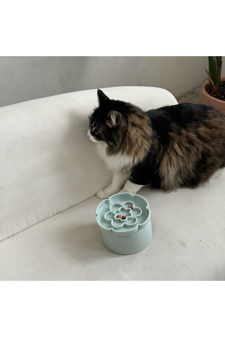 Flower Elevated Slow Feeder, Sage Green, Silicone Cat Dish, Alternate, color, Green