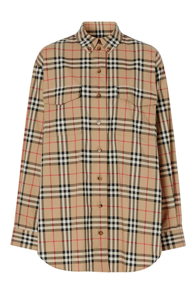Turnstone Oversize Vintage Check Stretch Cotton Shirt, Alternate, color, ARCHIVE BEIGE IP CHK
