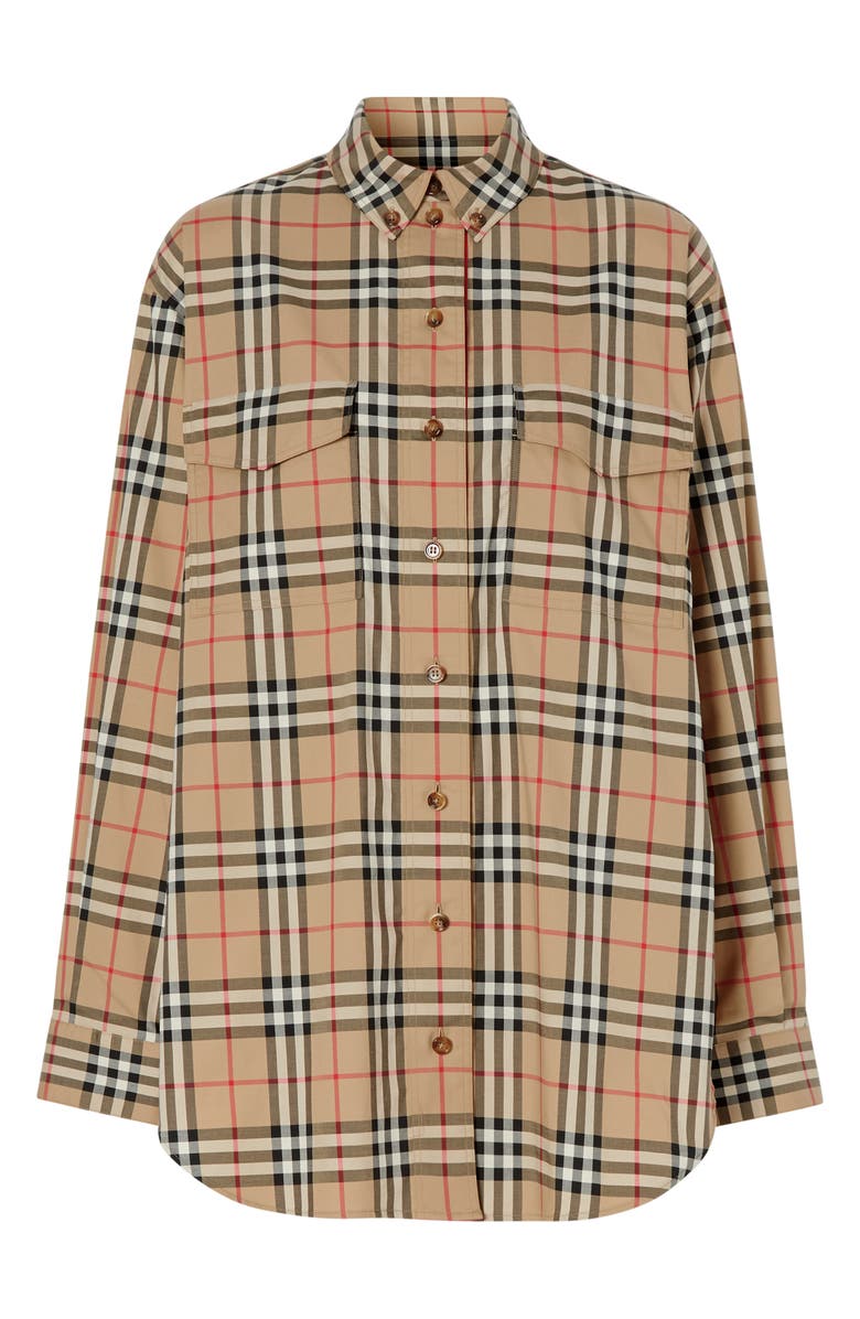 Burberry Turnstone Oversize Vintage Check Stretch Cotton Shirt, Alternate, color,