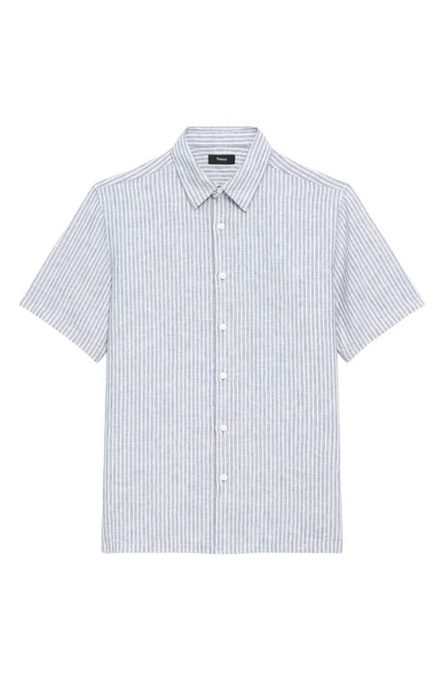 Theory Irving Linen Stripe Standard Fit Button Down Shirt