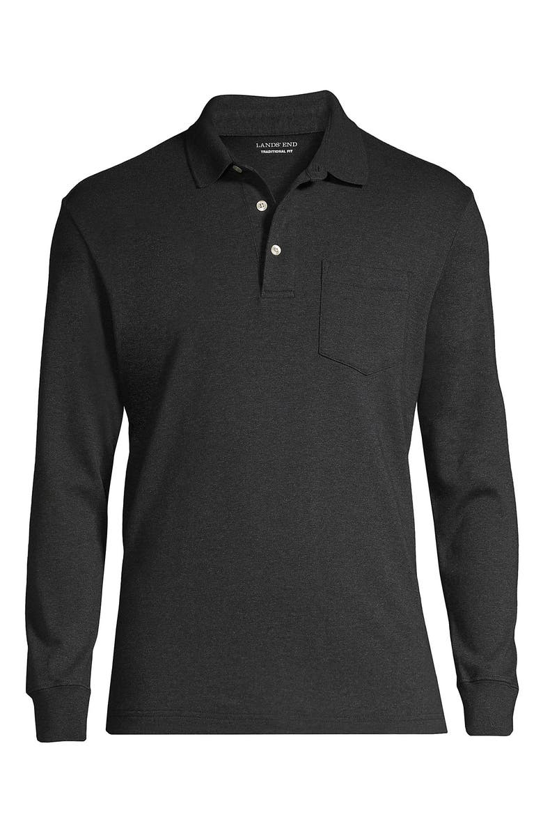 Lands' End Long Sleeve Cotton Supima Polo Shirt with Pocket, Alternate, color, Dark Charcoal Heather