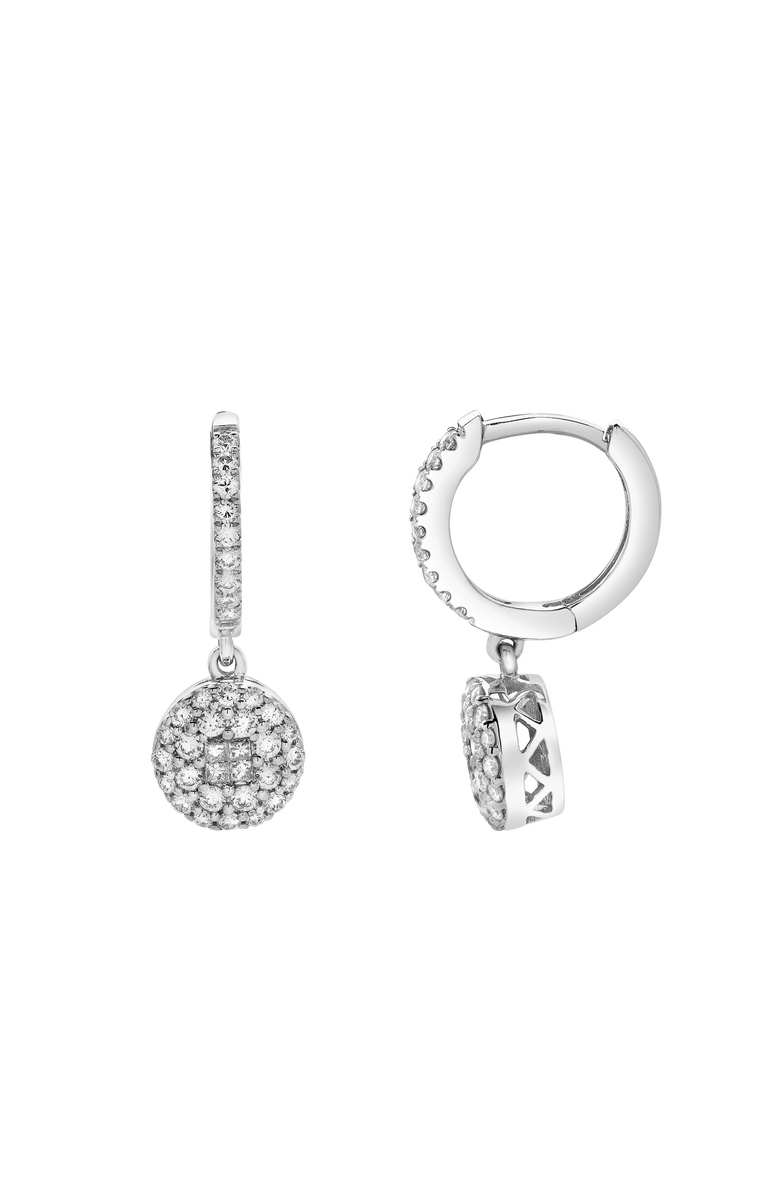 LuvMyJewelry Zinnia Pave Round Diamond Drop Huggie Hoop Earrings in 14K Gold, Alternate, color, 14K White Gold