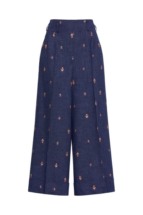 Wide Leg Jacquard Trousers