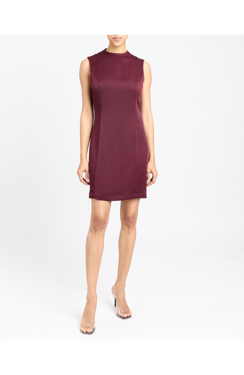 Santorelli AMINA Mock Neck Shift Dress in Fluid Crepe, Main, color, Burgundy