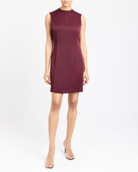 AMINA Mock Neck Shift Dress in Fluid Crepe