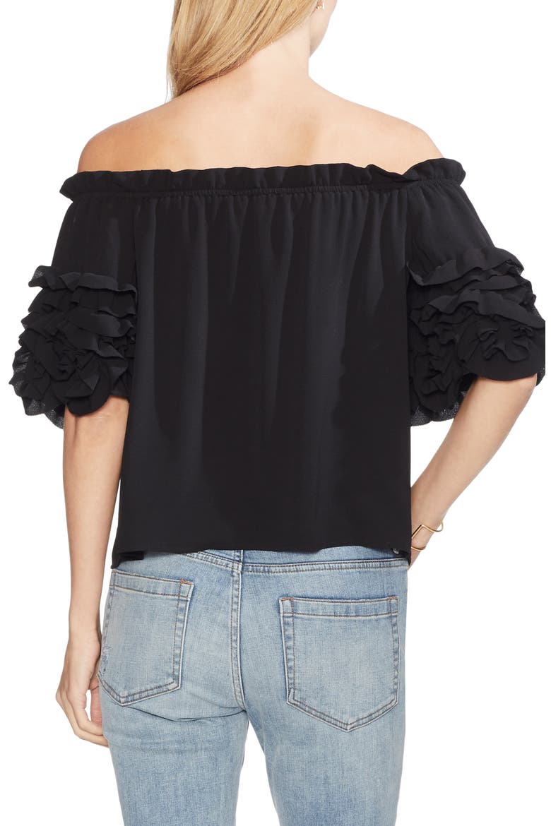 Off the Shoulder Ruffle Sleeve Blouse, Alternate, color, RICH BLACK