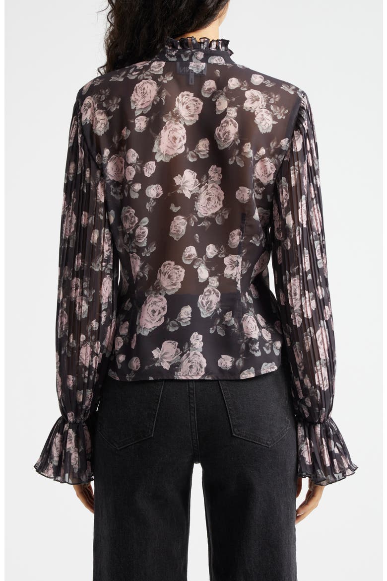Floral Print V-Neck Shirt, Alternate, color, PHANTOM