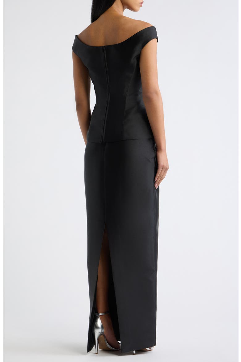 Pieta Cap Sleeve Peplum Gown, Alternate, color, BLACK