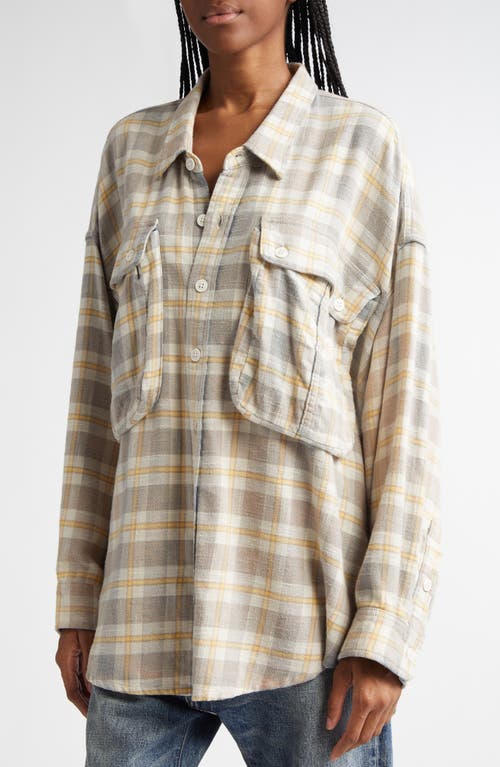 R13 Oversize Pocket Drop Neck Flannel Button-up Shirt In Cream/blue Plaid