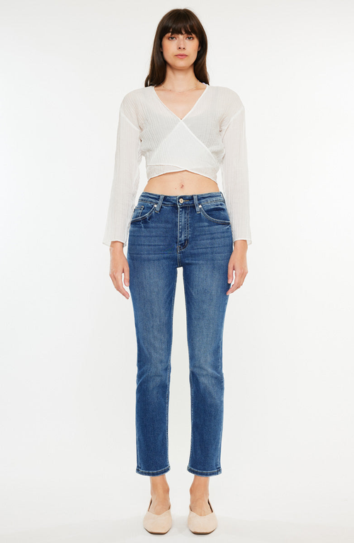 Kancan High Rise Slim Straight Jeans In Medium Wash In Blue