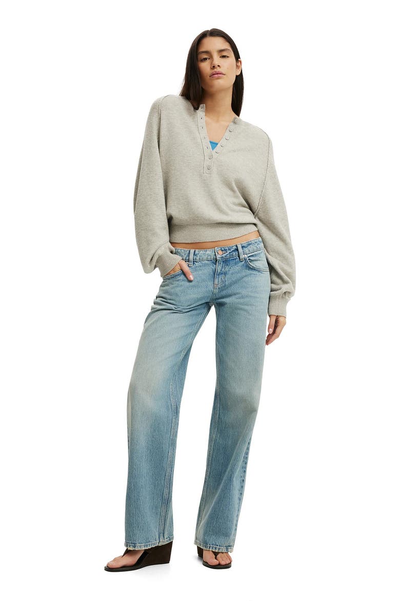 Women's Everfine Oversized Henley Knit, Alternate, color, Grey Marle
