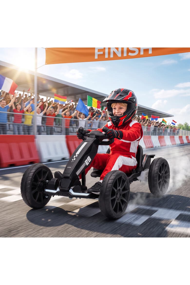 Electric Go Kart for Kids, 12V Outdoor Ride On Race Toy with Dual Motors, 4-Position Adjustable Seat, Soft Start, Alternate, color, Black