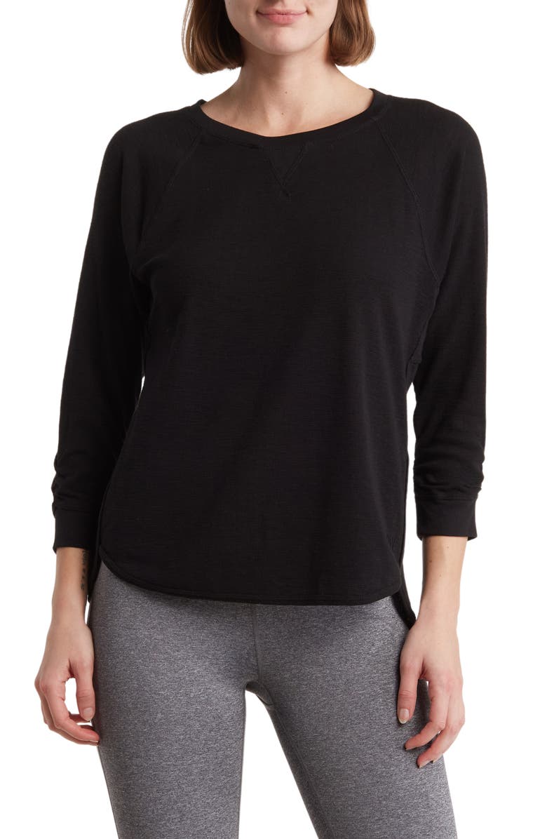 DKNY Slub Waffle High-Low T-Shirt, Main, color, Black