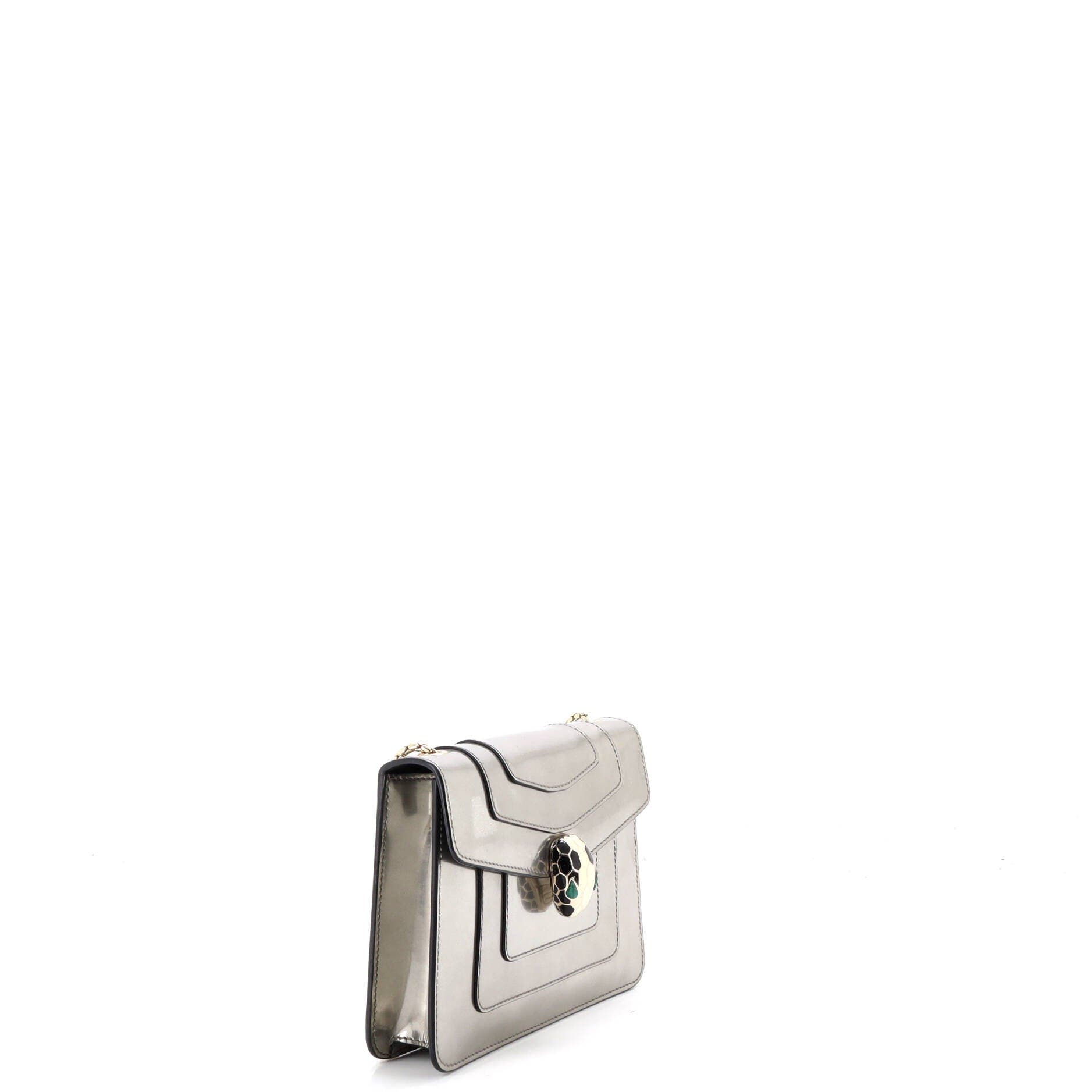 Serpenti Forever Square Shoulder Bag Metallic Leather Small, Alternate, color, Grey