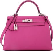 Pre-Owned Hermes Kelly Handbag Pink Epsom with Palladium Hardware 28