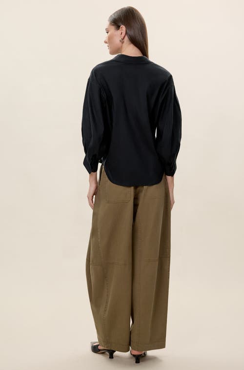 Rebecca Taylor Stretch Linen Top In Black