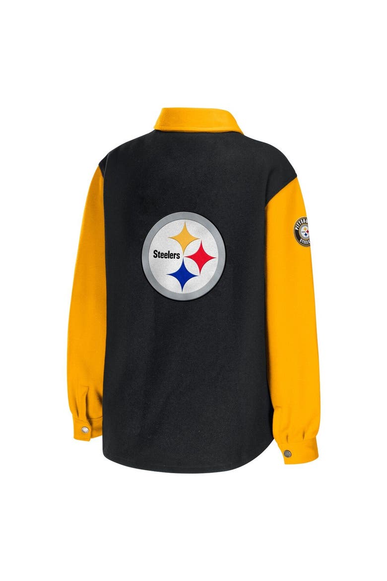 Women's WEAR by Erin Andrews Black Pittsburgh Steelers Snap-Up Shirt Jacket, Alternate, color, Black