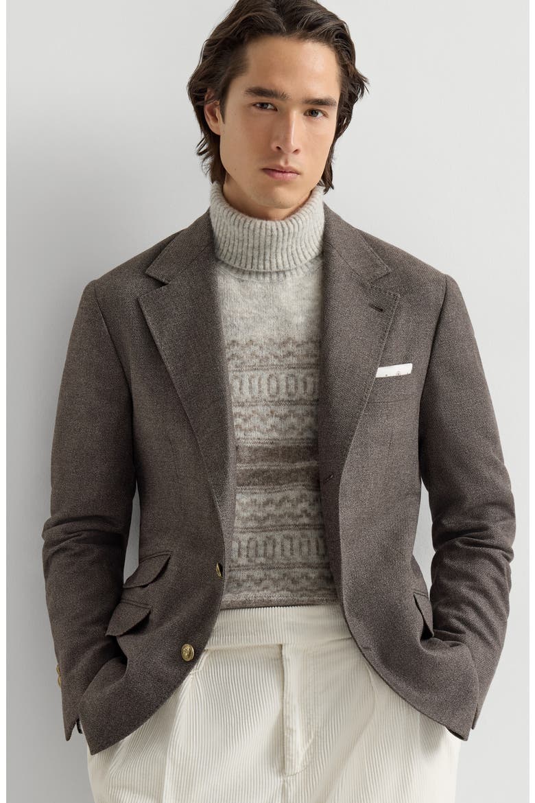 Mouliné virgin wool twill deconstructed Cavallo blazer, Alternate, color, Brown