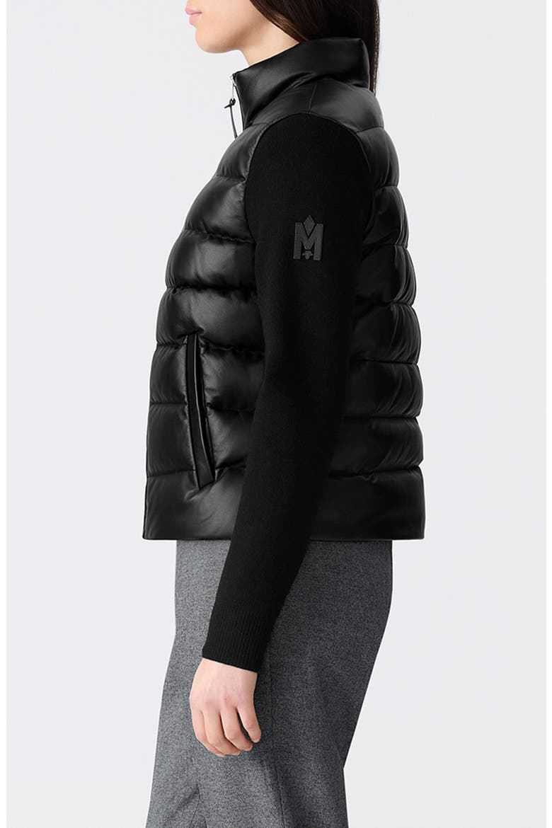 Leelo Leather & Wool Blend Hybrid Down Bomber Jacket, Alternate, color, BLACK