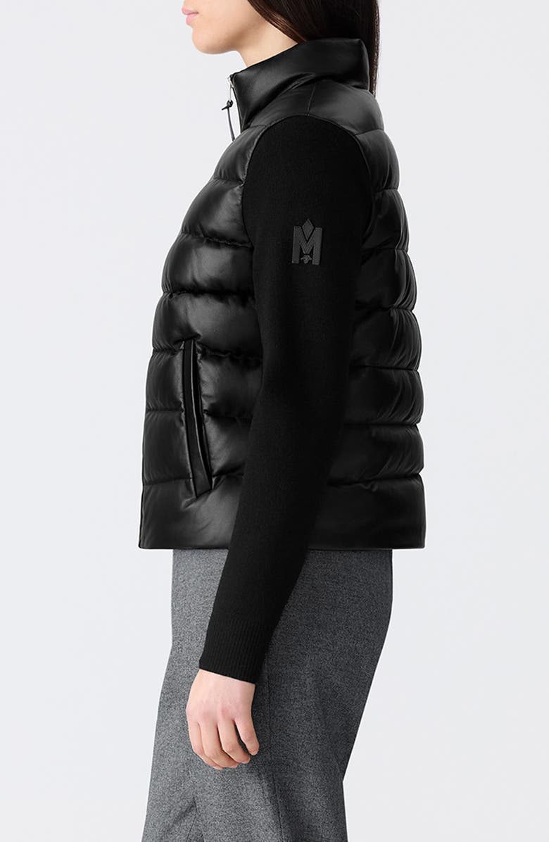 Mackage Leelo Leather & Wool Blend Hybrid Down Bomber Jacket, Alternate, color, Black