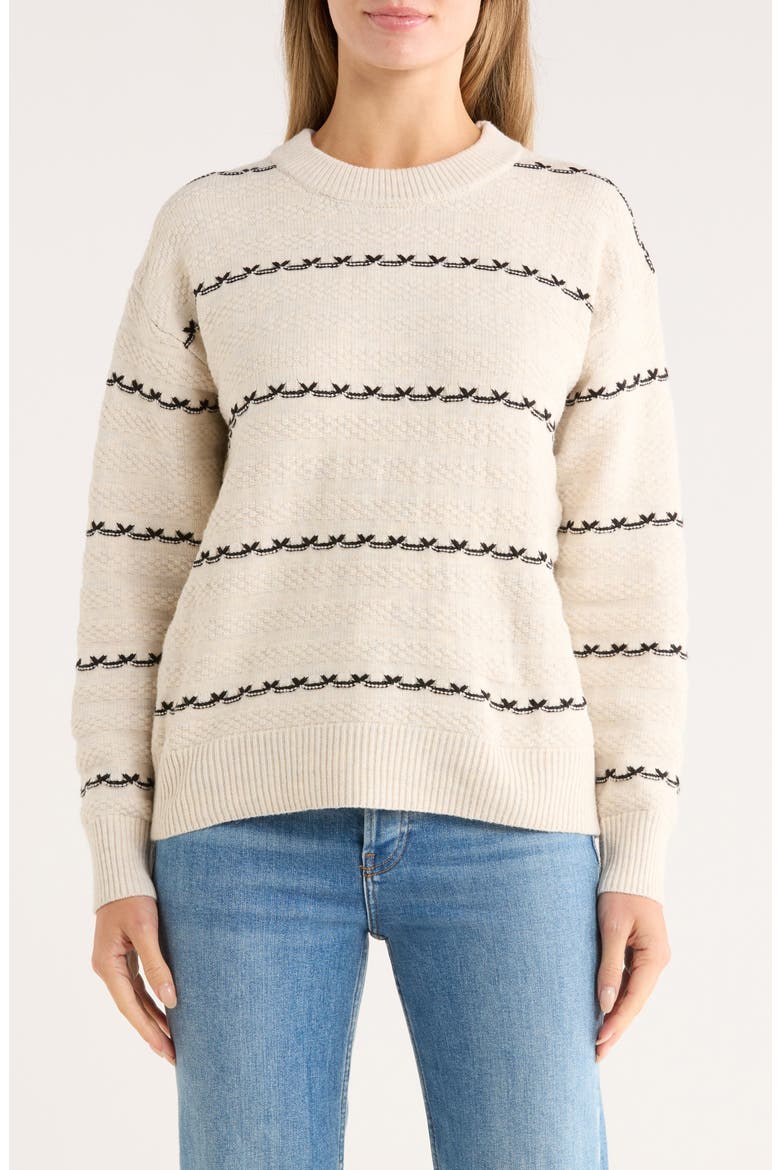 Textured Stripe Crewneck Sweater, Main, color, LIGHT OATMEAL/ BLACK