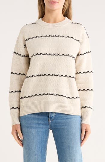 Bobeau Textured Stripe Crewneck Sweater In Neutral