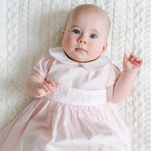 Shop Hope & Henry Baby 3 Piece Sateen Dress With Peter Pan Collar And Bonnet Boxed Gift Set, Infant In Pale Pink Sateen Bonnet Set