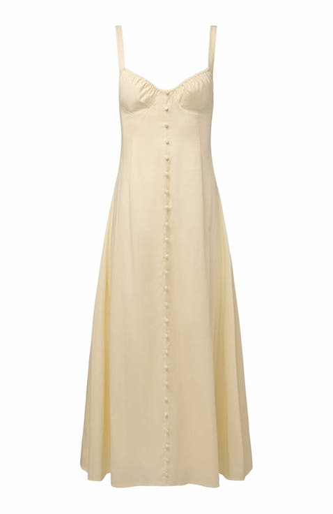 Ruched Cup Button Midi Dress