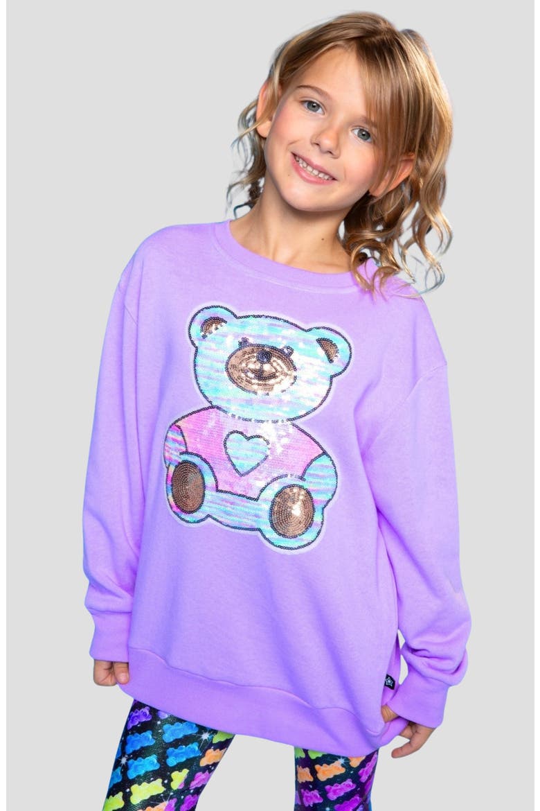 Kids' Sequin Bear Graphic Sweatshirt, Alternate, color, VIOLET SEQUIN BEAR