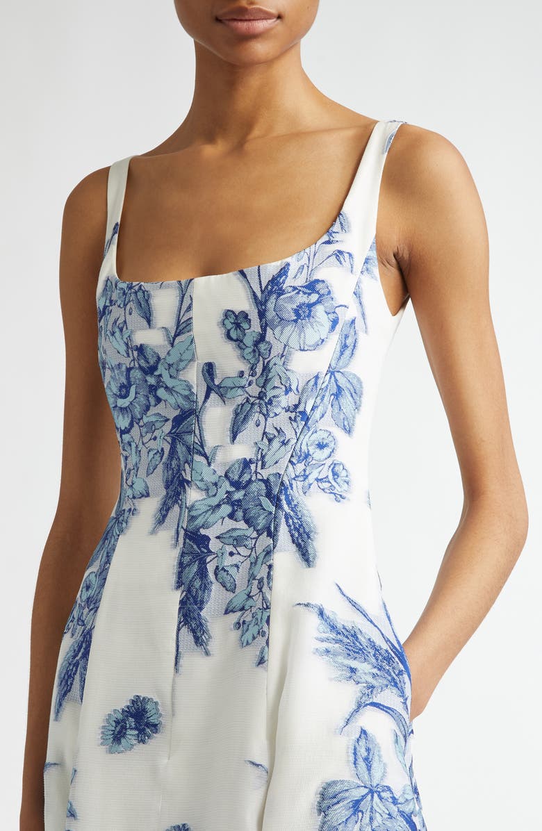 Lela Rose Seam Detail Scoop Neck Tapestry Jacquard Midi Dress, Alternate, color, Powder Blue